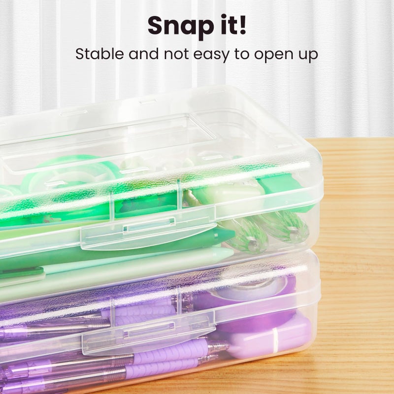 Sooez 6 Pack Pencil Box, Hard Pencil Boxes for School Supplies Bulk, Large Plastic Pencil Case with Lid, Clear Pencil Container, Stackable School Crayon Boxes Bulk for Kids - Image 4